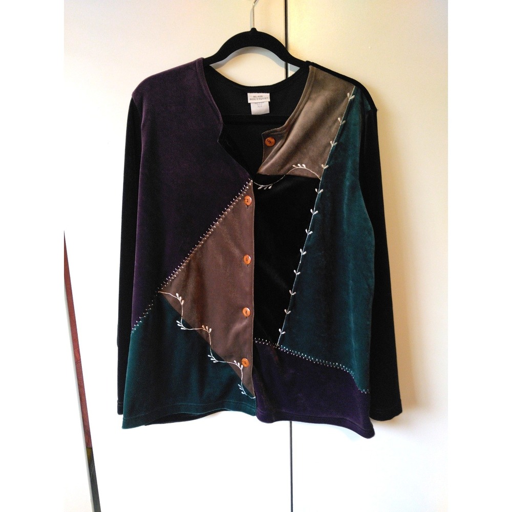 Women's 90s Vintage  Velvet Patchwork Jacket  Size XL Boho Ren Faire Phoebe